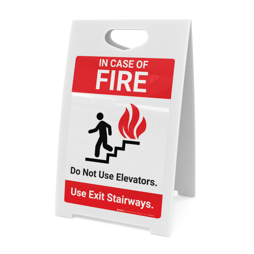 In Case Of Fire Do Not Use Elevators with Icon Portrait - A-Frame Sign