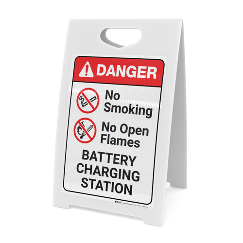 Danger: Battery Station No Smoking No Open Flames Portrait with Graphic - A-Frame Sign