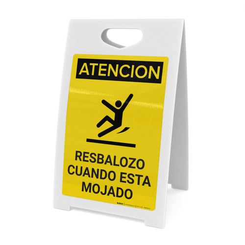 Caution: Floor Slippery When Wet Spanish Portrait With Graphic - A-Frame Sign