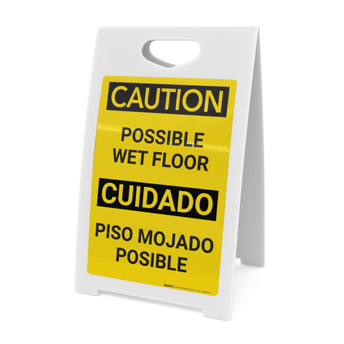 Caution Possible Wet Floor Bilingual Spanish Portrait - A-Frame Sign