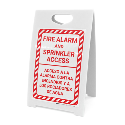 Fire Alarm And Sprinkler Access Bilingual Spanish Portrait - A-Frame Sign