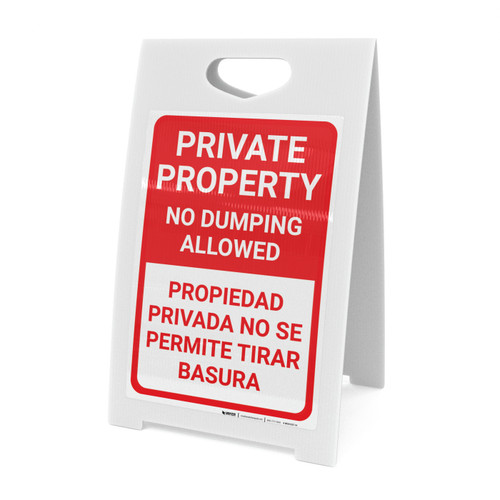 Private Property No Dumping Allowed Bilingual Spanish Portrait - A-Frame Sign