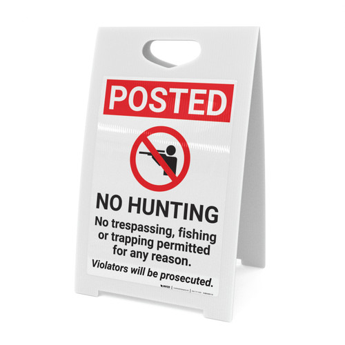 Posted No Hunting No Trespassing Fishing Or Trapping with Icon Portrait - A-Frame Sign