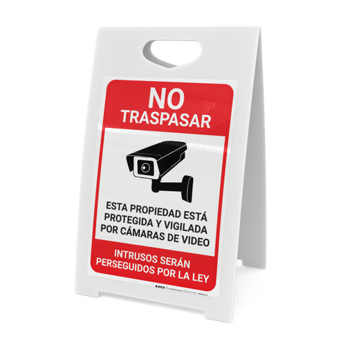 No Trespassing: This Property Is Protected By Video Surveillance Alarm In Use Video Camera Icon Spanish Portrait - A-Frame Sign