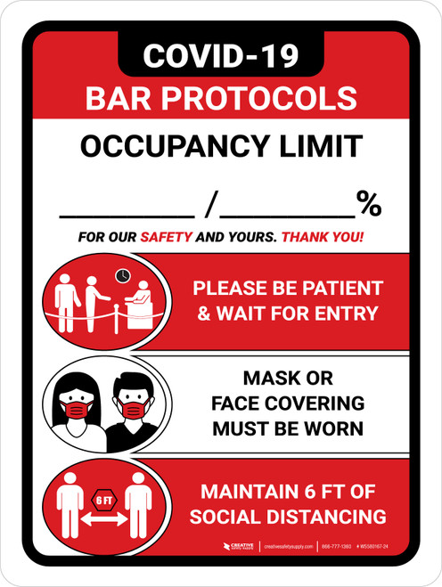 Covid-19 Bar Occupancy Red Portrait - Wall Sign