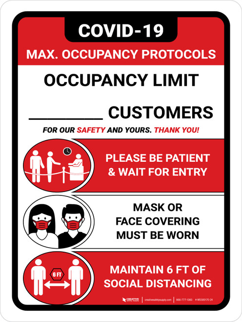Covid-19 Max. Occupancy Limit Red Portrait - Wall Sign