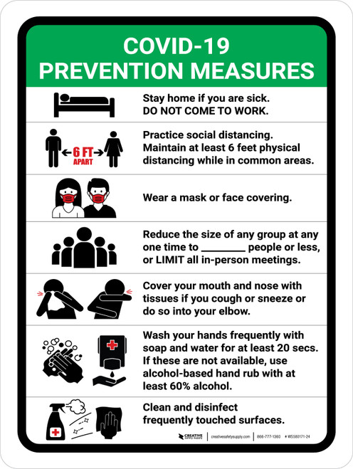 Covid-19 Prevention Measures List Portrait - Wall Sign