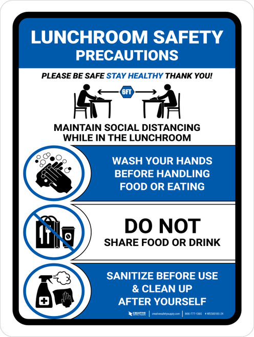Lunchroom Safety Precautions Blue Portrait - Wall Sign