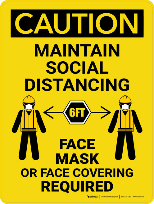 Caution: Maintain Social Distancing - Face Mask Required with Icons Portrait - Wall Sign