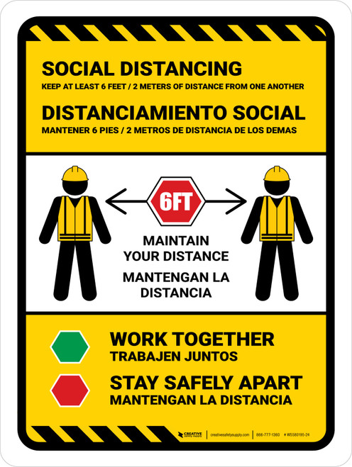 Work-Site Covid-19 Safety Precautions with Icons Bilingual Spanish Portrait - Wall Sign