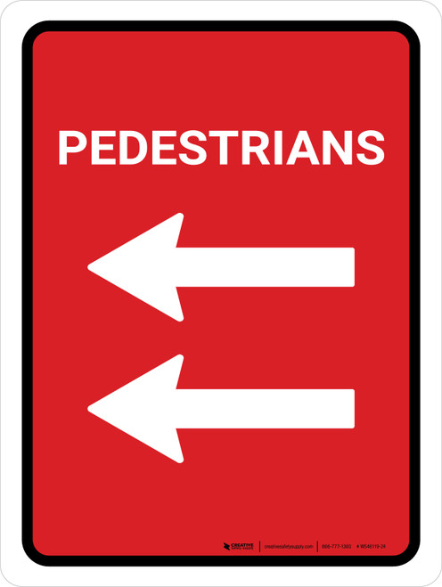 Pedestrians Double Left Arrow (Red) Portrait - Wall Sign