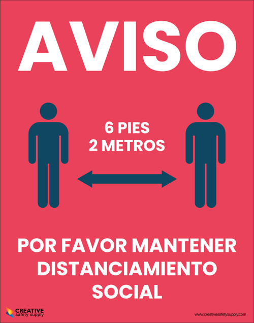 Notice: Please Maintain Social Distancing (6 Feet 2 Meters) (Spanish) - Poster