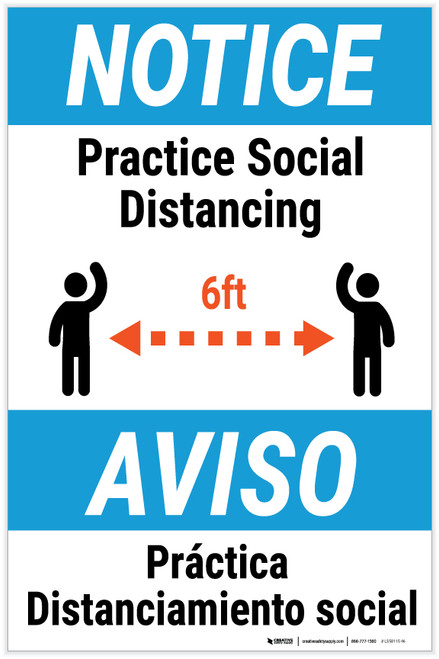 Notice: Practice Social Distancing Spanish Bilingual Portrait - Label