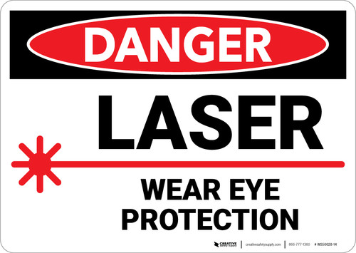 Danger: PPE Laser Wear Eye Protection - Wall Sign