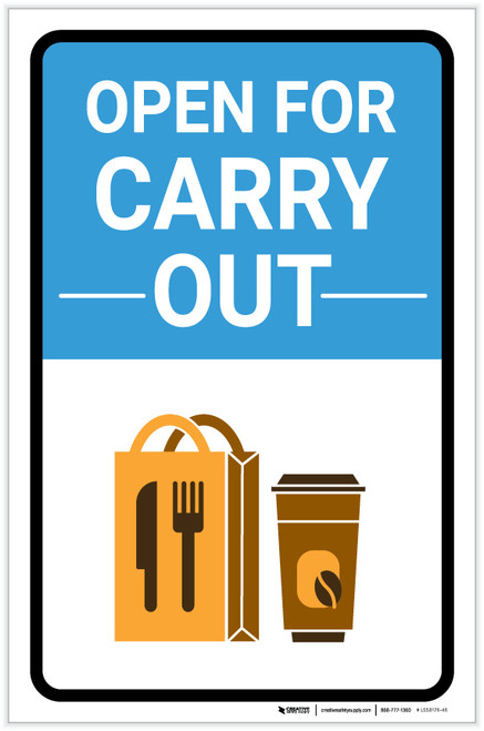 Open For Carry Out with Icon Portrait - Label
