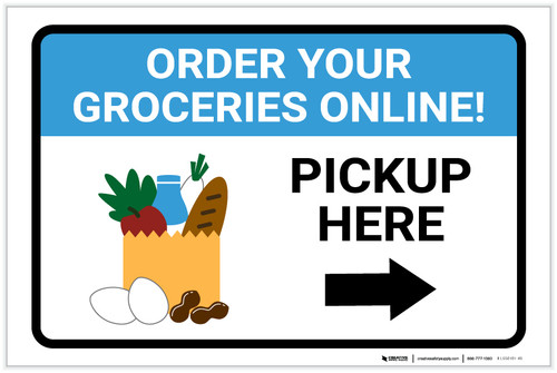 Order Groceries Online Pickup Here Right with Icon Landscape - Label