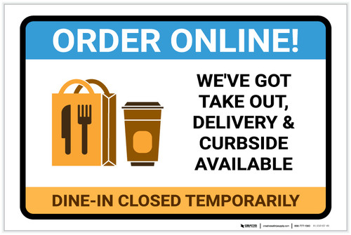 Order Online Takeout Delivery and Curbside Available with Icon Landscape - Label
