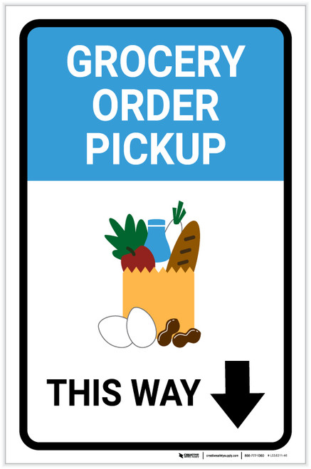Grocery Order Pickup Down Arrow with Icon Portrait - Label