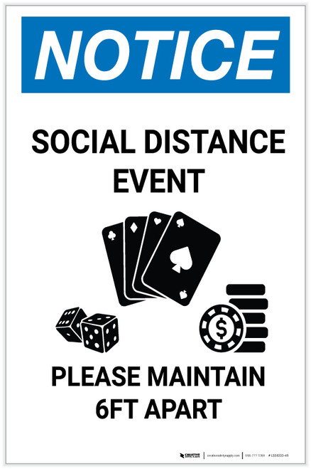 Notice: Social Distance Event - Please Maintain 6Ft Apart Portrait - Label
