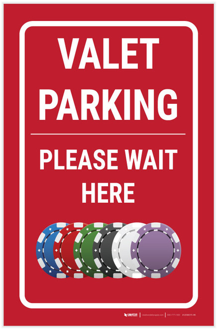 Casino Valet Parking - Please Wait Here Portrait with Emoji - Label