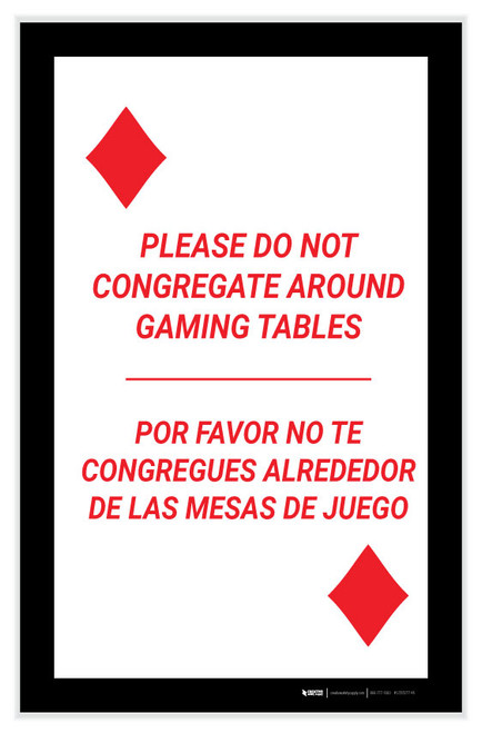 Please Do Not Congregate Around Gaming Tables Bilingual Spanish Portrait Diamond Playing Card - Label