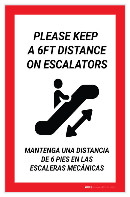 Please Keep a 6Ft Distance on Escalators Bilingual Spanish Portrait - Label