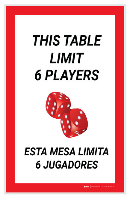 This Table Limit 6 Players Bilingual Portrait with Dice Emoji - Label