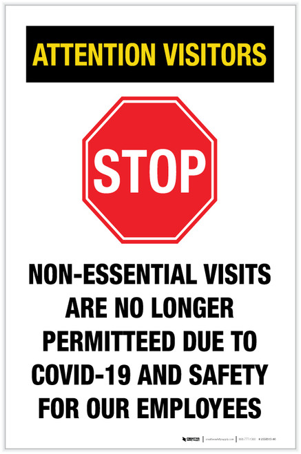 Attention Visitors - Non-Essential Visits Portrait - Label