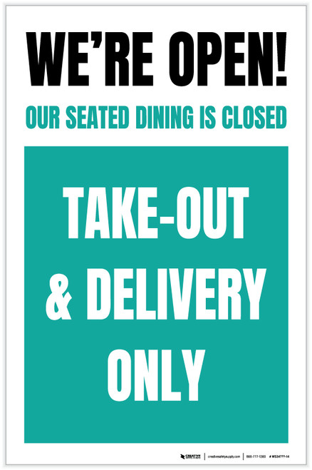 We're Open Take Out And Delivery Only - Green Portrait - Label