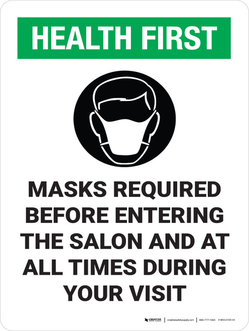 Health First: Masks Required Before Entering The Salon with Icon - Wall Sign