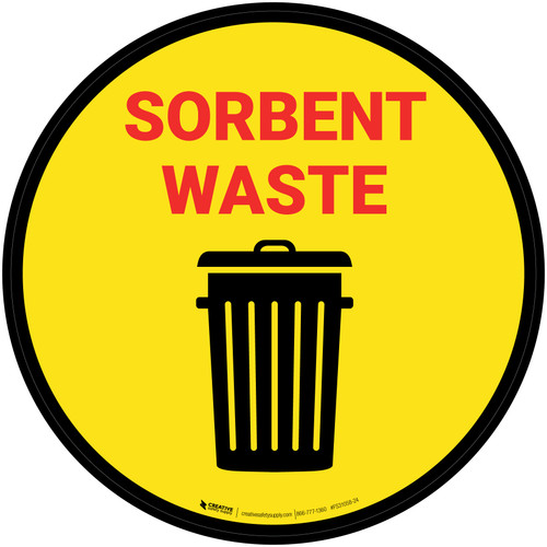 Sorbent Waste with Trash Icon Yellow - Floor Sign