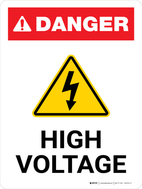 Danger: High Voltage with Hazard Icon Portrait - Wall Sign