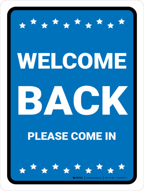 Welcome Back, Please Come In with Icons Portrait - Wall Sign