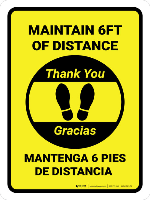Maintain 6 Feet Distance - Thank you! Bilingual Spanish Portrait - Wall Sign