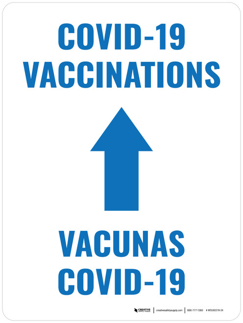 Covid-19 Vaccinations Arrow Up Bilingual Spanish Portrait - Wall Sign