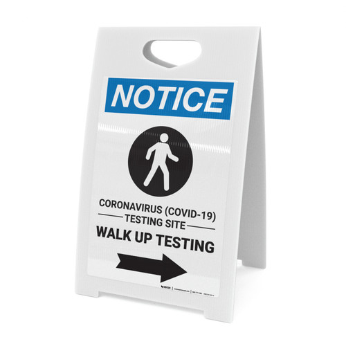 Notice: Coronavirus Testing Site Walk Up Testing with Icon Portrait - A-Frame Sign
