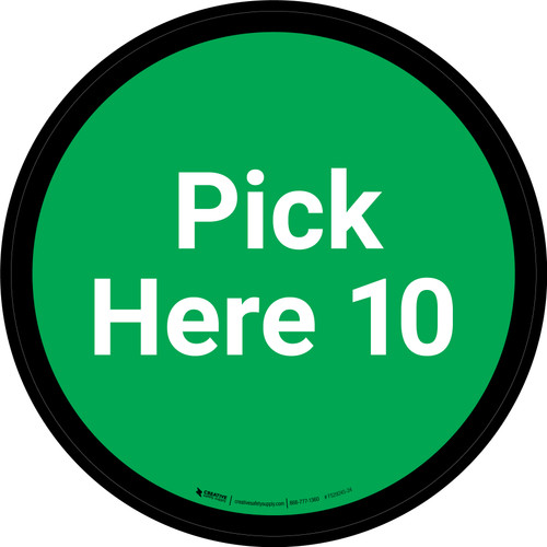 Pick Here 10 - Green Circle - Floor sign