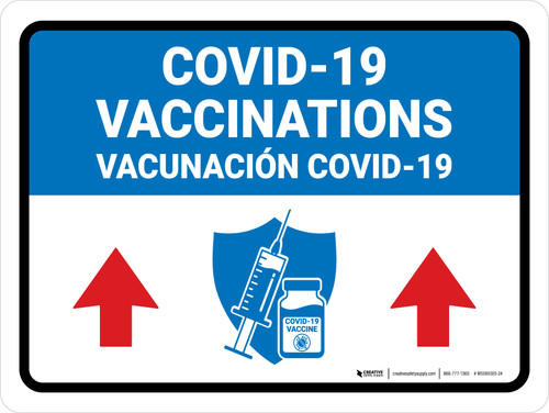 Covid-19 Vaccinations Up Arrow Bilingual Spanish Landscape - Wall Sign