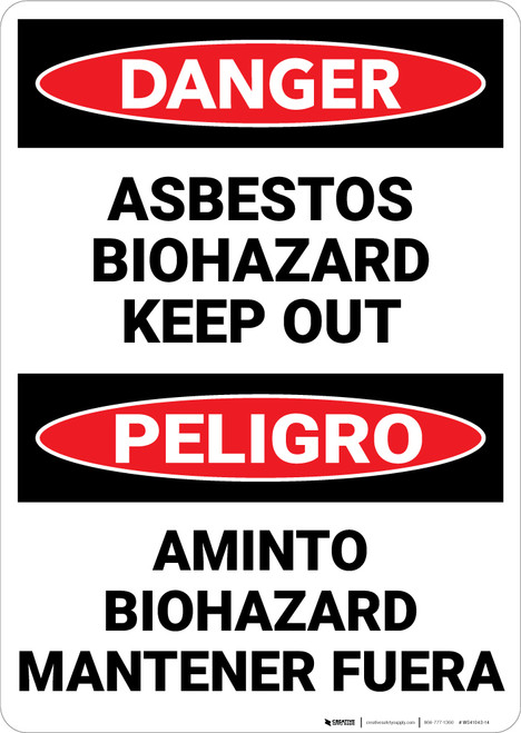 Danger: Asbestos Biohazard Keep Out Bilingual Spanish - Wall Sign
