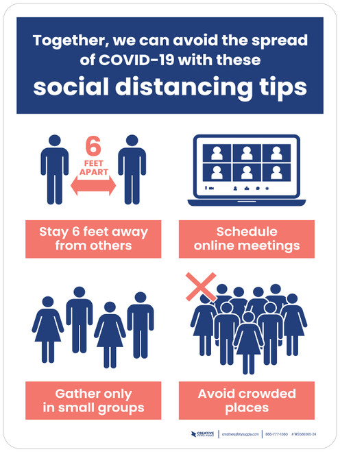 Together We Can Avoid Spread of Covid-19 With These Social Distancing Tips Portrait - Wall Sign