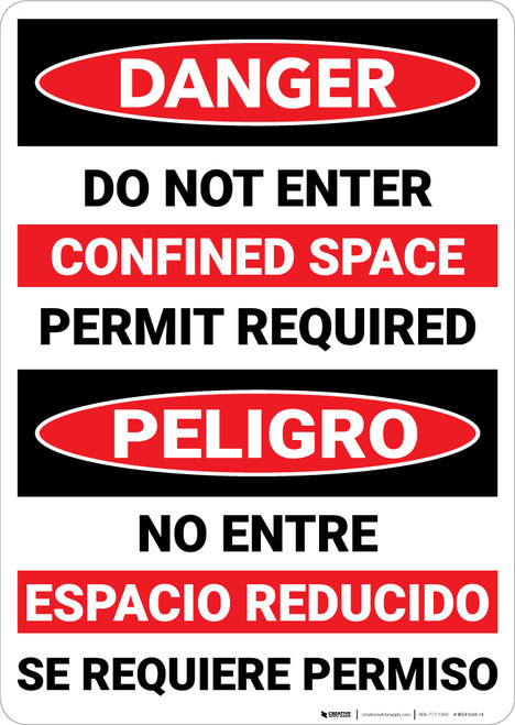 Danger: Do Not Enter Confined Space Bilingual - Wall Sign