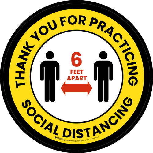 Thank You For Practicing Social Distancing 6 Feet Apart - Yellow/Black with Icon Circular - Floor Sign