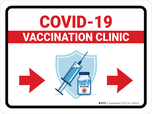 Covid-19 Vaccination Clinic Right Arrow Red Landscape - Wall Sign