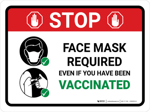 STOP: Face Mask Required Even If You Have Been Vaccinated Landscape - Wall Sign