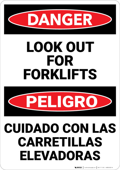 Danger: Lift Truck Forklifts Bilingual Spanish - Wall Sign