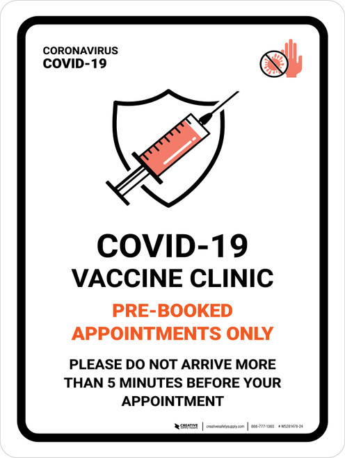 Covid-19 Vaccine Clinic: Pre-Booked Appointments Only Portrait - Wall Sign