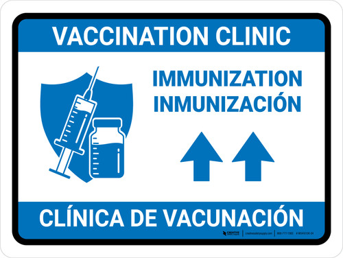 Vaccination Clinic Immunization Up Arrow Bilingual Spanish Blue Landscape - Wall Sign