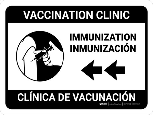 Vaccination Clinic: Immunization Left Arrow Bilingual Spanish Landscape - Wall Sign