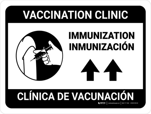 Vaccination Clinic: Immunization Up Arrow Bilingual Spanish Landscape - Wall Sign