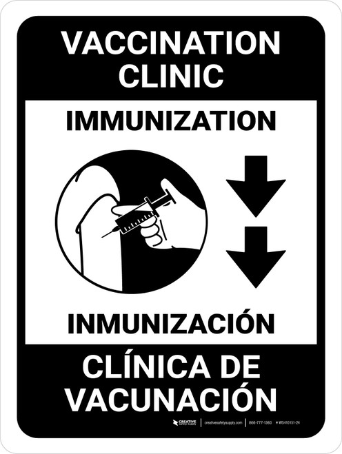 Vaccination Clinic: Immunizationdown Arrow Bilingual Spanish Portrait - Wall Sign